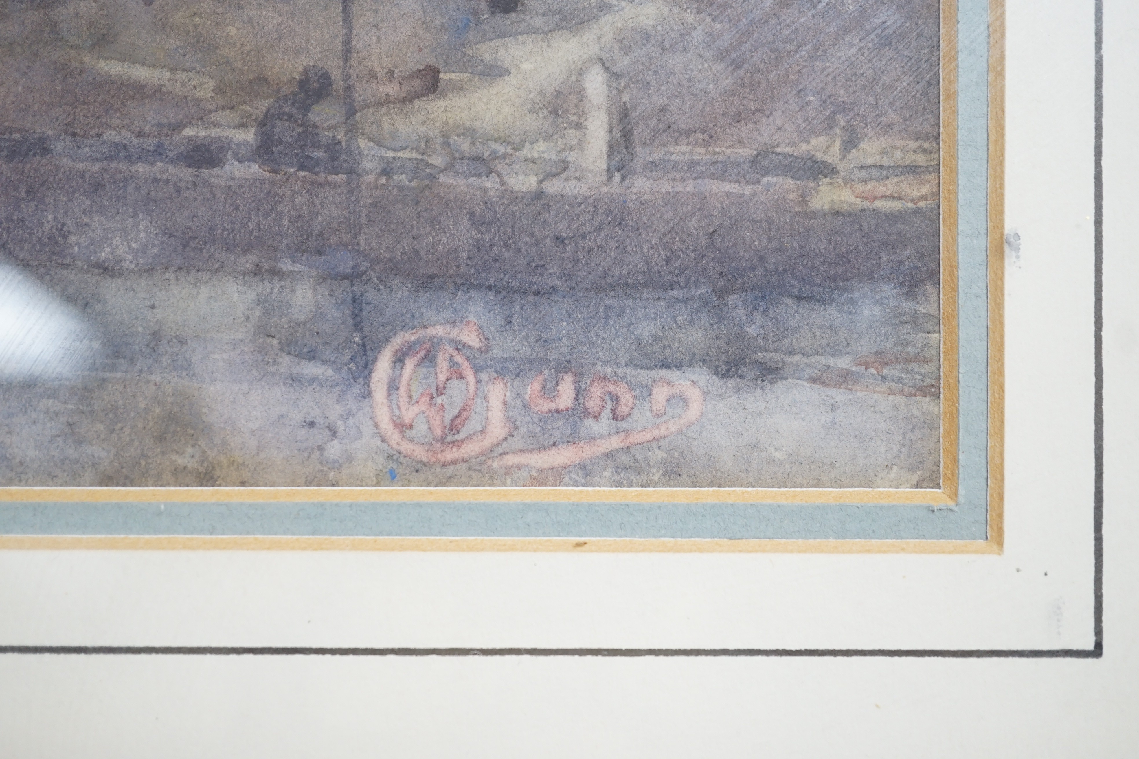 William Archibald Gunn (1877-1966), watercolour, Figures beside a canal, signed, 24 x 18cm